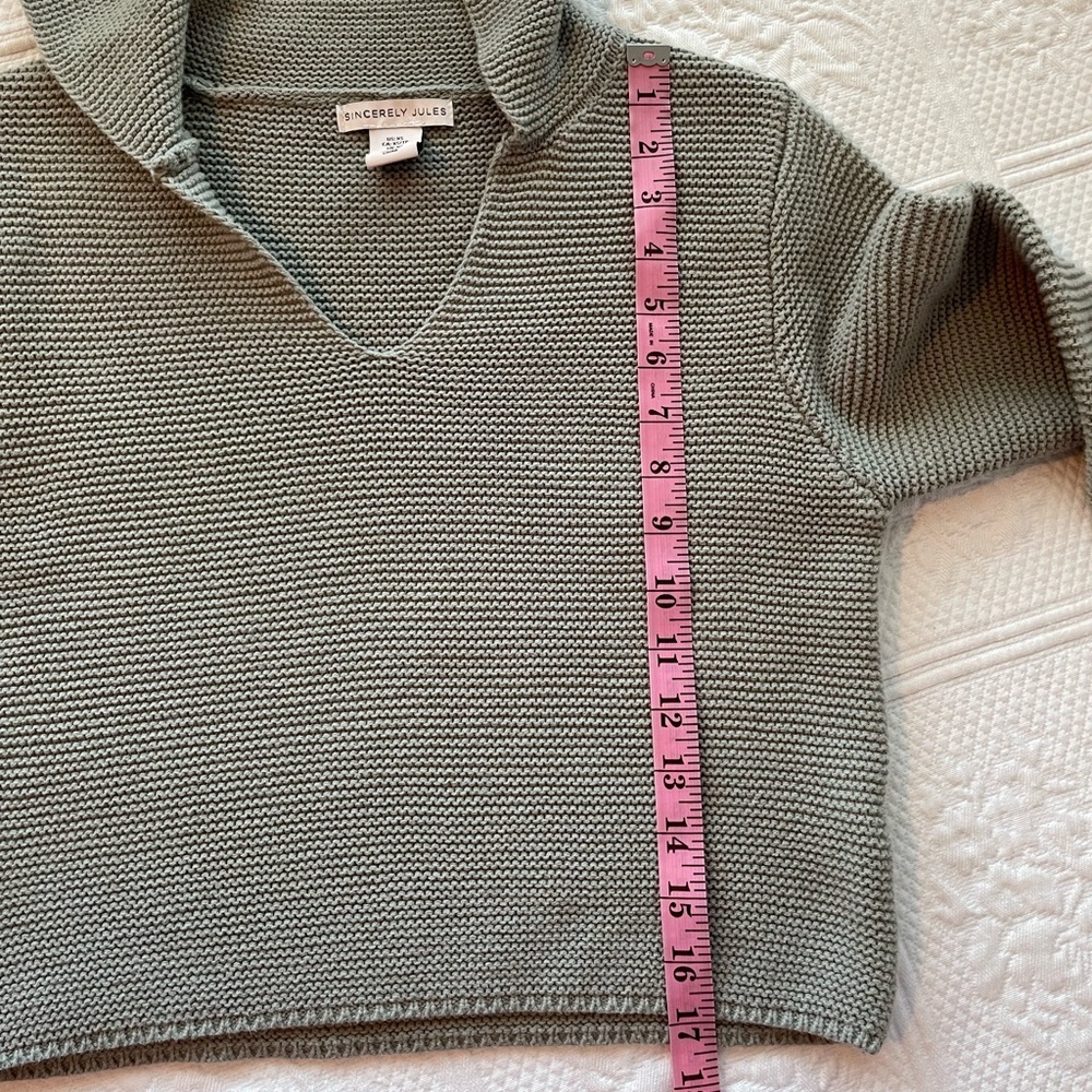 Sincerely Jules Long Sleeve Collar Crop Sweater Sage Green XS - Picture 10 of 10
